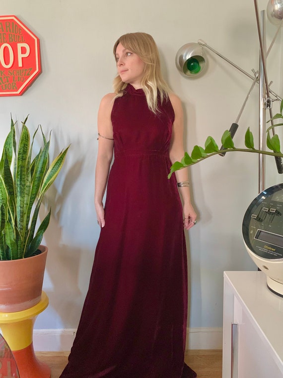 Vintage 1960s Wine Red Velvet Maxi 