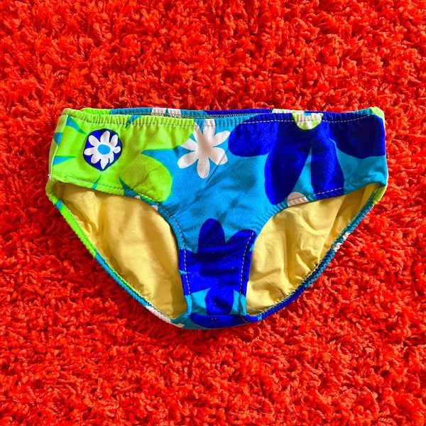 Vintage 1960s neon flower power bikini bottoms // XS - S // mod 60s 70s low rise hip hugger swimsuit bathing suit bottoms retro groovy beach