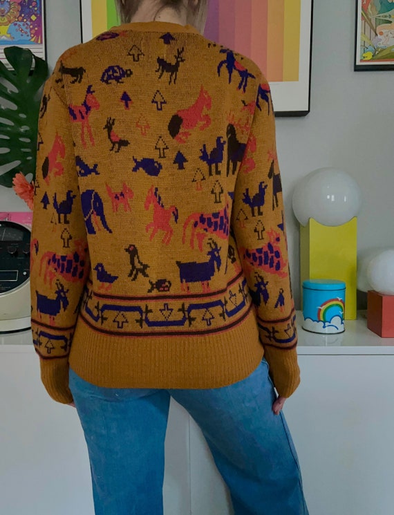Vintage 1970s novelty animal print sweater // Med… - image 4