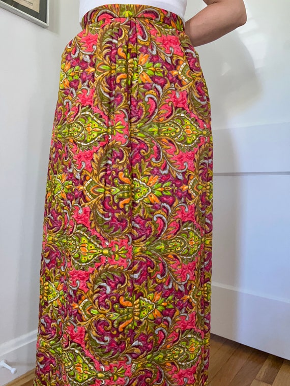 1960s psychedelic quilted maxi skirt // 28" waist… - image 2