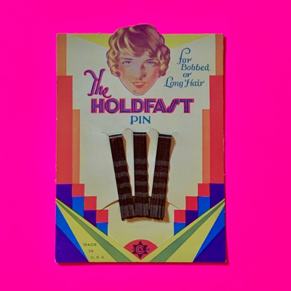 Deadstock 1920s bobby pin pack  // antique 20s 30s The Holdfast Pin Art Deco hair advertising Flapper Girl hairstylist gift ONE PACK