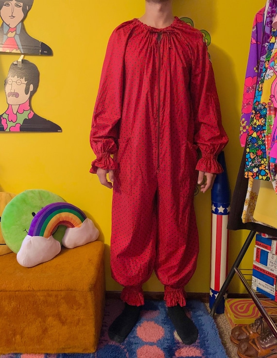 Vintage 1970s red + black polka dot Clown costume