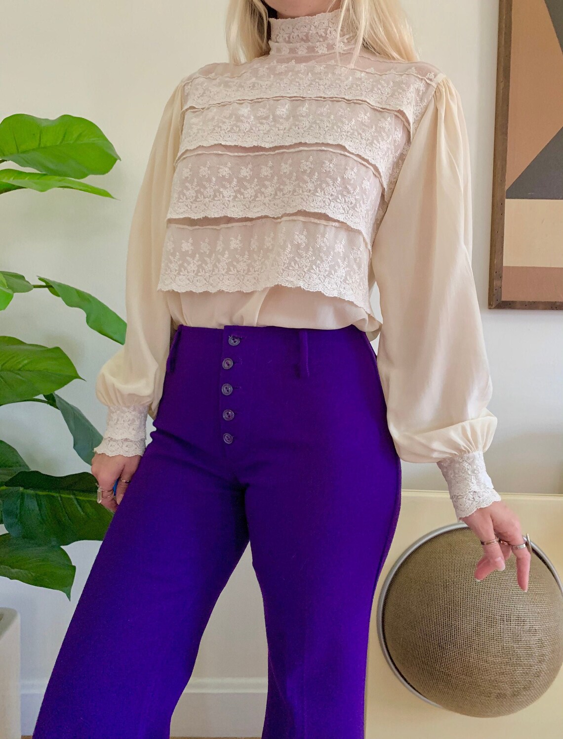silk balloon sleeve blouse