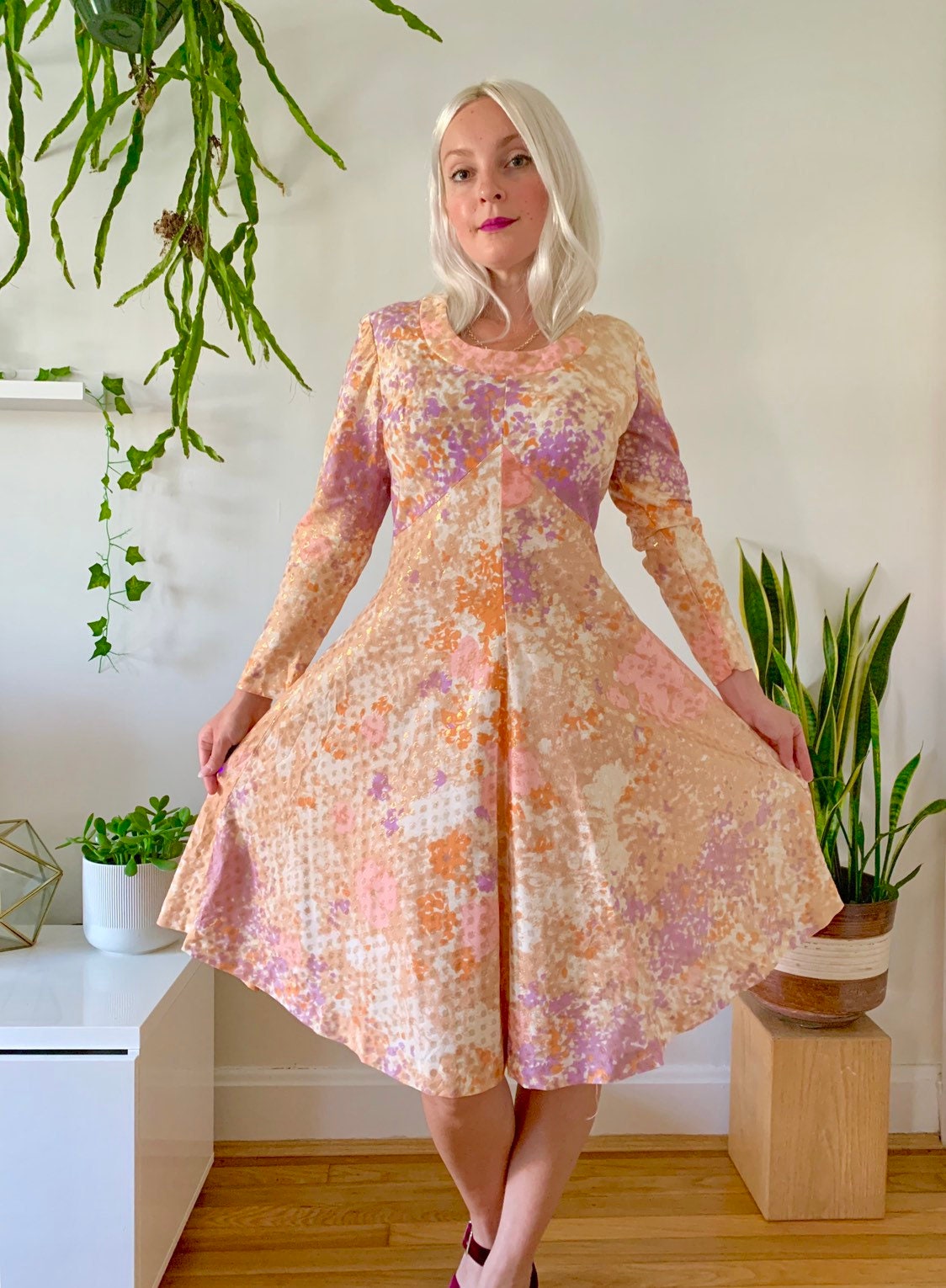 Vintage 1960s Metallic Long Sleeve Mini 