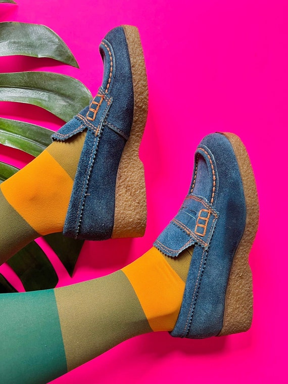 Deadstock 1970s blue suede wedges // 6.5 NARROW /… - image 1