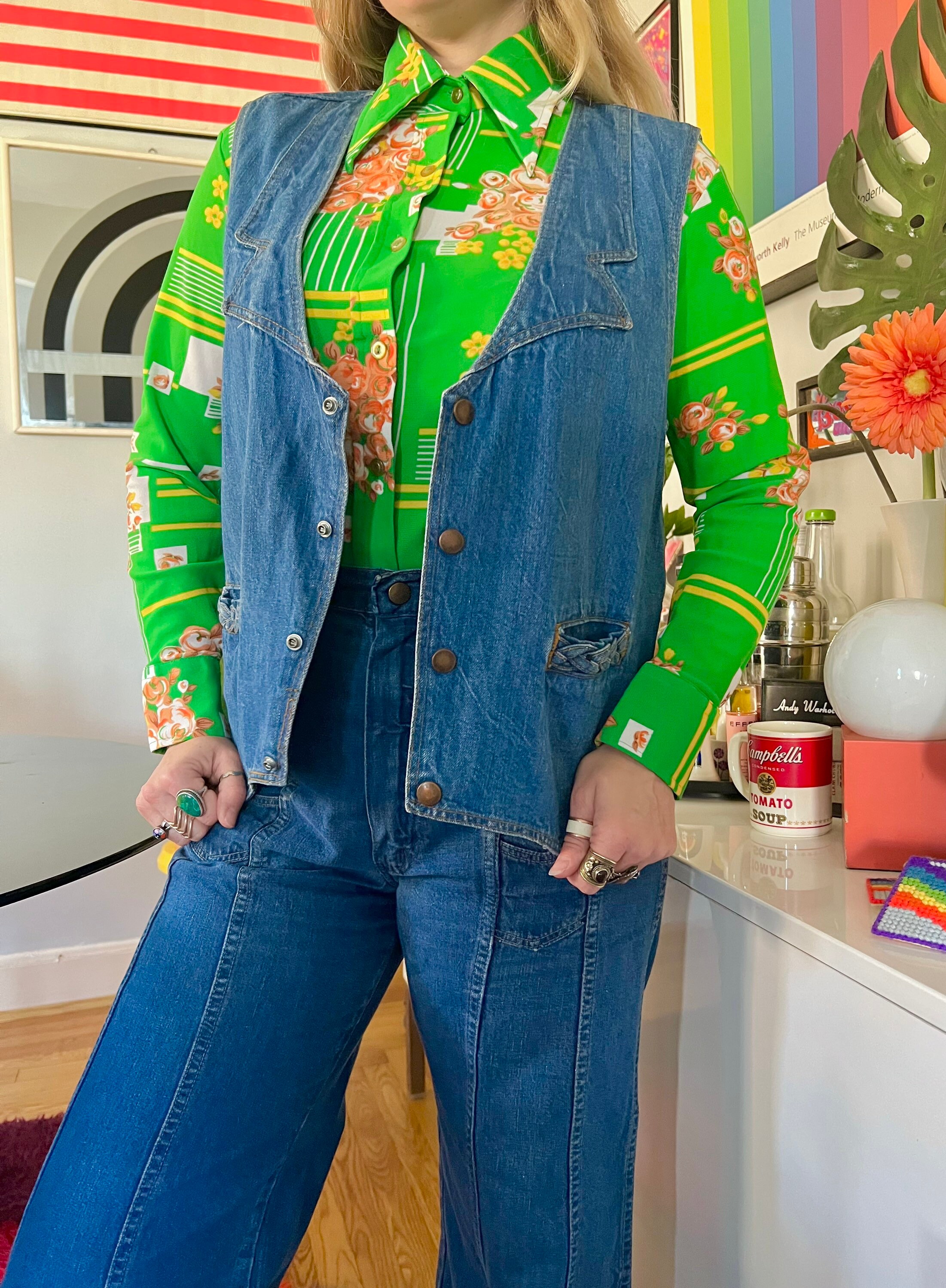 Vintage 1970s Western Denim Vest // M - L // Retro 70s Low