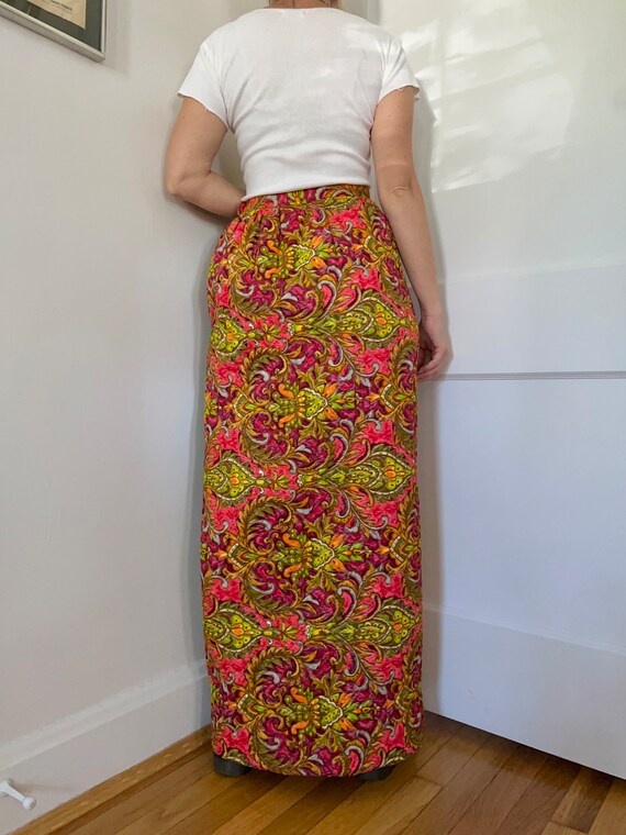 1960s psychedelic quilted maxi skirt // 28" waist… - image 4