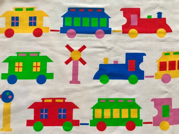 Vintage 1980s Kids Curtains Rainbow Train Print Retro 80s Rod Etsy