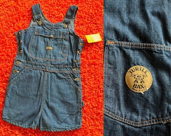 Deadstock 1970s denim overall jean shorts // XXS XS // Nwt retro 70s Sanforized cotton denim shorts romper jumpsuit Turtlebax Nos