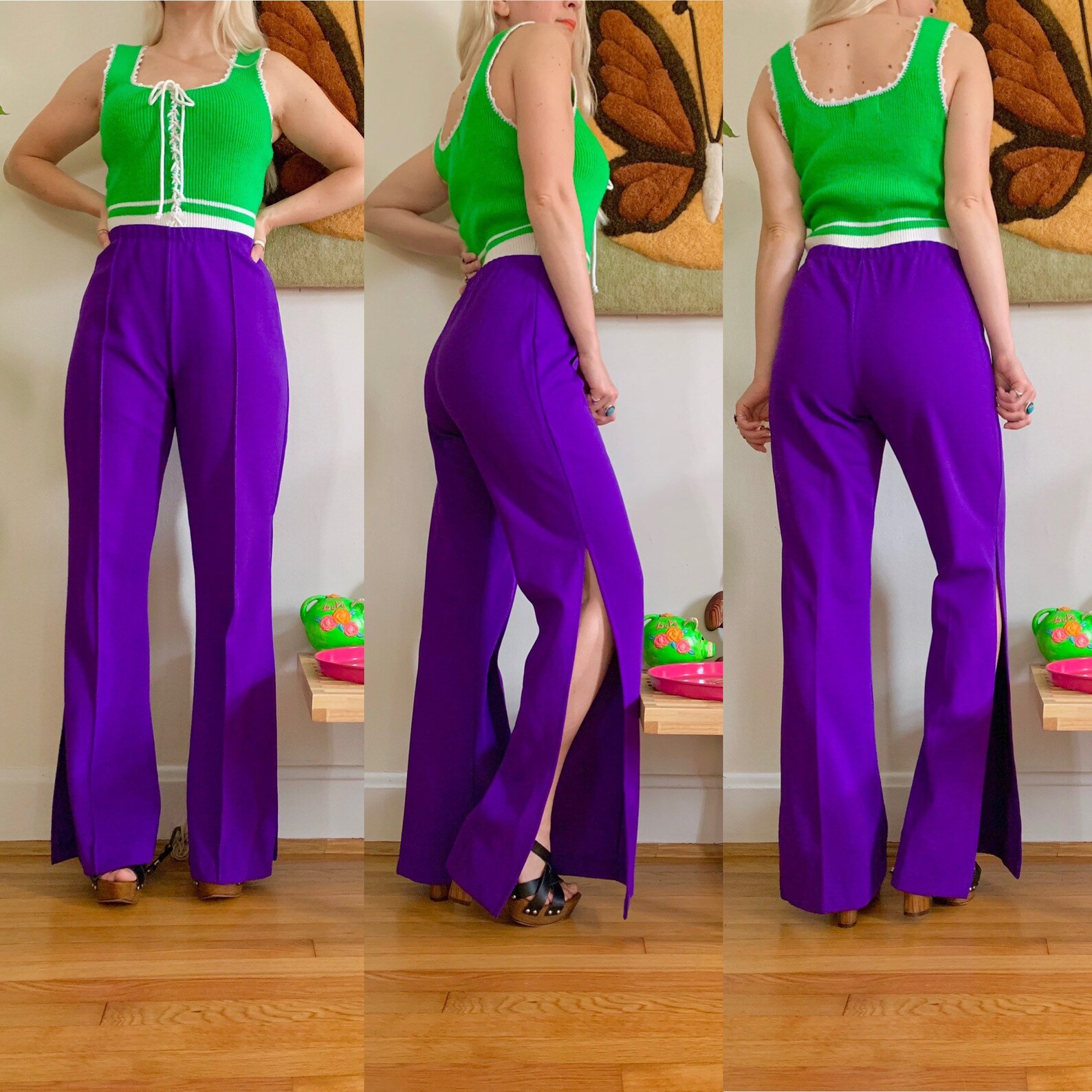 Deadstock 1960s purple bell bottoms with side slits Small // | Etsy