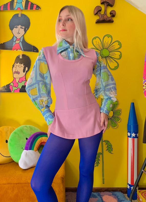 1970s lilac skirted bodysuit S-M // mod 60s 70s so