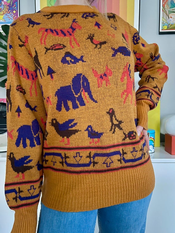 Vintage 1970s novelty animal print sweater // Med… - image 3