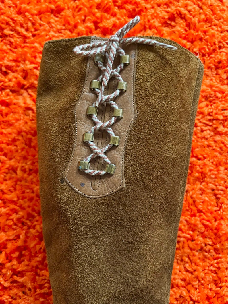 Vintage 1960s tall brown suede boots // 7 - 7 1/2 // mod 60s 70s side zip lace up Go Go boots