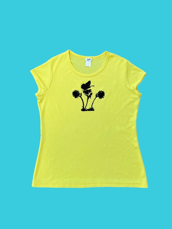 1970s bright yellow French cut tee with butterfly 