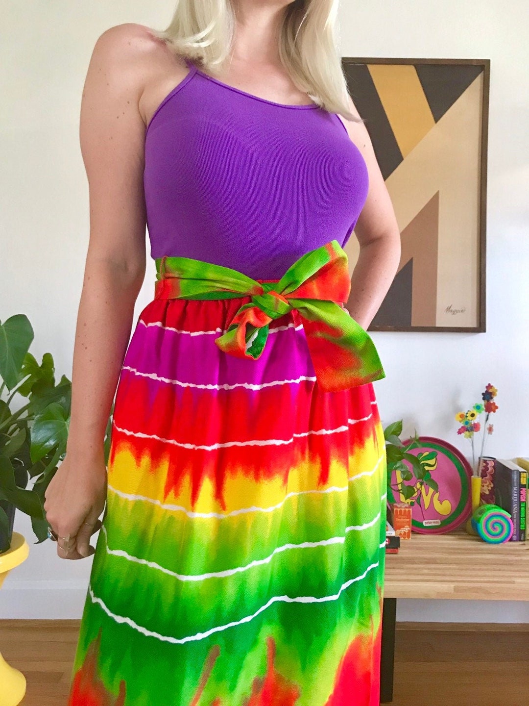 Vintage 1970s Psychedelic Day Glo Maxi Skirt S-M // Alice - Etsy
