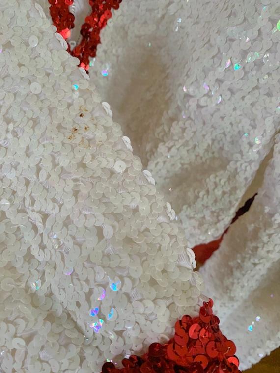 Vintage 1960s white + red sequin costume top // M… - image 8