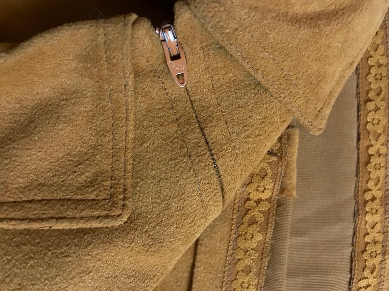 Vintage 60s 70s faux suede keyhole tunic ML mod 1970s collared babydoll blouse honey brown neutral billow sleeve 1960s homemade shirt
