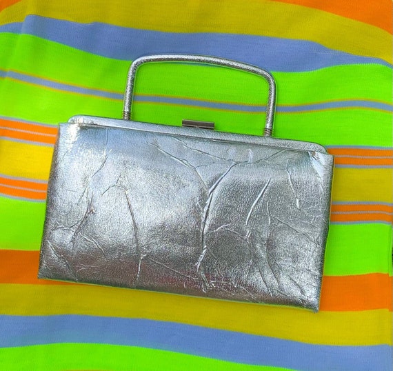 1950s Mid Century metallic silver Garay handbag /… - image 1