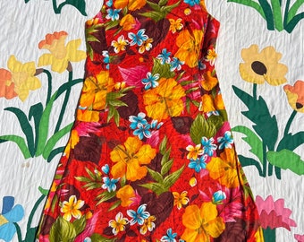 1970s bright tropical print cotton dress // M // vintage 60s 70s Pacific Isle Creations of Hawaii summer beach cocktail dress