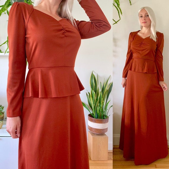 Vintage 1960 burnt Sienna peplum maxi dress S // 6