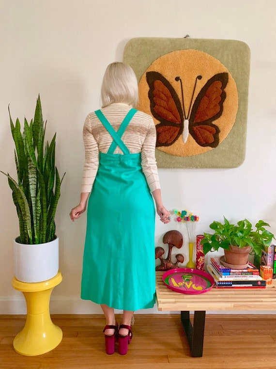 Vintage 1960s turquoise pinafore dress S-M // mod… - image 3