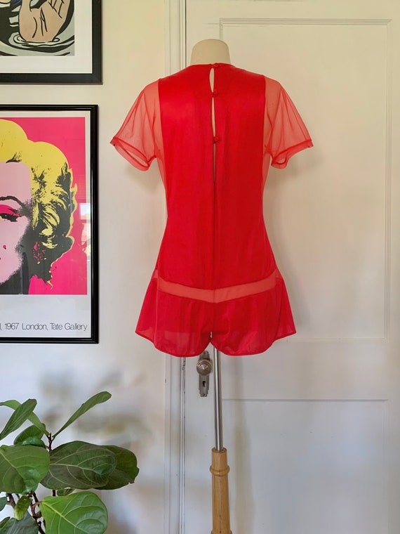 Vintage 1960s red CUT OUT lingerie romper // Smal… - image 4