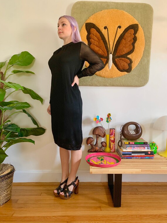 Vintage 1960s Black Dress With Sheer 