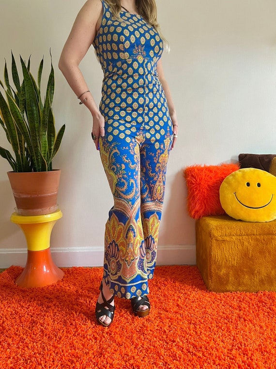 Vintage 1960s psychedelic paisley jumpsuit // XS-… - image 1