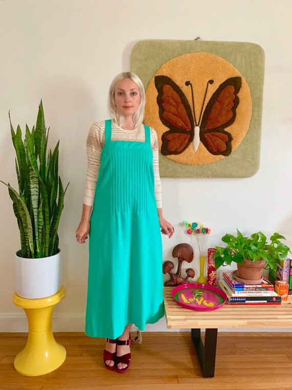 Vintage 1960s turquoise pinafore dress S-M // mod… - image 5