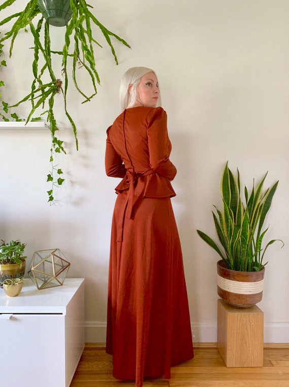 Vintage 1960 burnt Sienna peplum maxi dress S // … - image 4