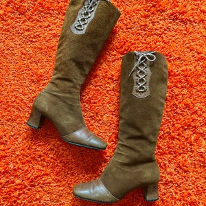 Vintage 1960s tall brown suede boots // 7 - 7 1/2 // mod 60s 70s side zip lace up Go Go boots