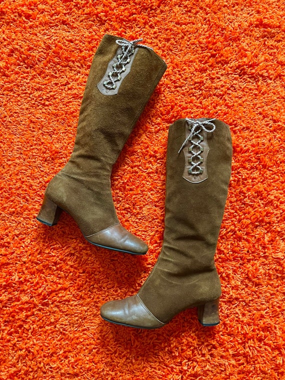 Vintage 1960s tall brown suede boots // 7 - 7 1/2… - image 1