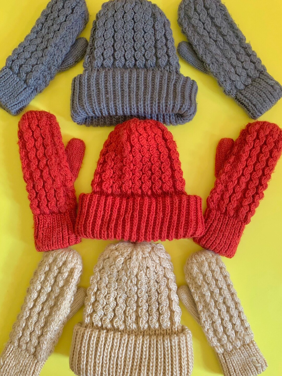 Vintage 1970s Knit Hat and Gloves Matching Set // PICK ONE Etsy