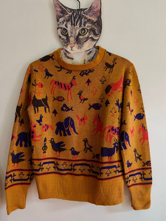 Vintage 1970s novelty animal print sweater // Med… - image 5