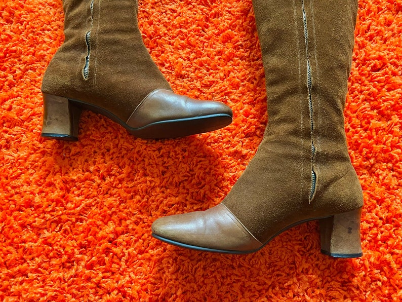 Vintage 1960s tall brown suede boots // 7 - 7 1/2 // mod 60s 70s side zip lace up Go Go boots