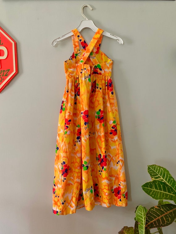 Vintage 1970s KIDS bright floral pinafore dress /… - image 3