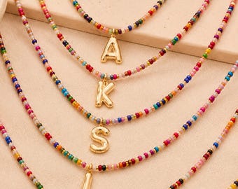 Collar con inicial personalizada, colgante de letra con cuentas de semillas de colores, regalo