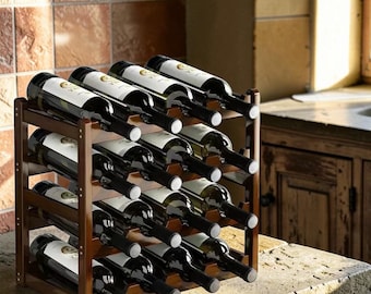 Wooden Wine Rack Freestanding Wine Bottle Holder Countertop Storage Display Rack for Kitchen Bar Dining Room Home Decor