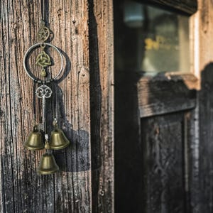 Vintage Witch Bell Door Knob Hanging | Protection Wind Chime | Rustic Wiccan Home Decor