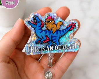 This Is An Outrage Dungeon Crawler Carl Broken Badge Reel, Fantasy Gamer Adventure Retractable ID Holder, Dungeon Creature