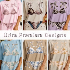 Bikini d'été PNG Bundle, art de chemise de plage tendance, graphique de maillot de bain preppy (6 modèles)