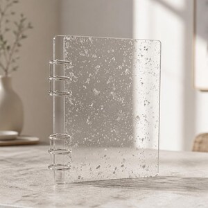 Conjunto de capas acrílicas para planner A5 com 6 argolas | Frente com detalhes em prata metalizada + verso transparente