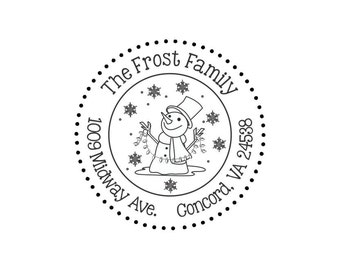 Frosty Snowman Return Address Stamp - Self Inking Christmas Winter Holiday Custom Stamp