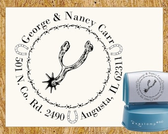 Horseshoe Western Return Address Stamp  - Custom Pre-inking Family Stamp