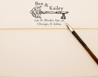 Vintage Work Key Return Address Stamp - Personalized Self Inking Stamper