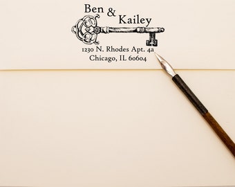 Vintage Work Key Return Address Stamp - Personalized Self Inking Stamper