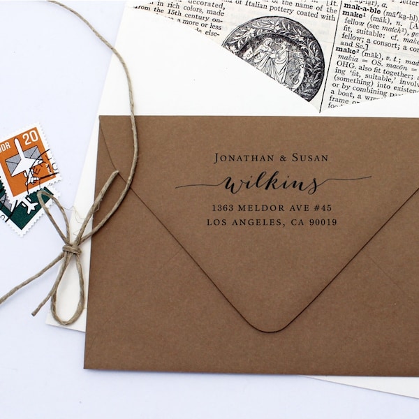 Address Stamp Script - Custom Self Inking Return Address Stamp - Housewarming Wedding Gift