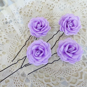 Lilac Satin Rose Wedding Hair Pins, Lilac Bridal Hair Pins, Hair Accessories, Satin Hair Pins, Bridesmaid Hair, Wedding Pins-Set of 4