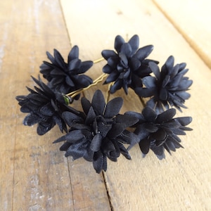 Black Flowers Wedding Hair Pins, Black Satin Bridal Hair Pins, Hair Accessories, Satin Hair Pins, Bridesmaid Hair, Gothic Weddings, Set of 6