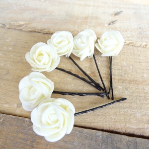 Ivory Rose Wedding Hair Pins, Ivory Bridal Hair Pins, Flower Girl Hair Accessories, Bridesmaid Hair, Beach Weddings, Woodland - Set of 8